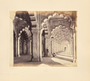 Agra; Interior of the Motee Musjid, Showing the Marble Saracenic Arches and Pillars by Samuel Bourne