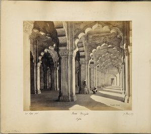 Agra; Interior of the Motee Musjid, showing the marble Saracenic arches and pillars by Samuel Bourne