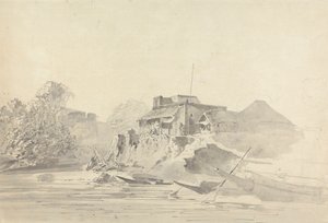 River Scene with Native Buildings by Samuel Davis