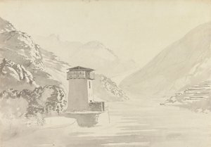 View from the Bridge at Wandepore [Wangdu Phodrang] by Samuel Davis
