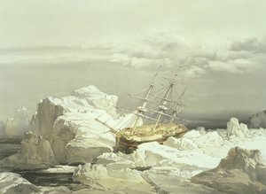 Critical position of H.M.S. Investigator on the North Coast of Baring Island, August 20th 1851 (engraved by William Simpson, published by Ackermann and Co., 1854)