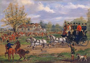 Stage Coach passing a meet outside an Inn