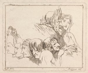 Three Etchings Laid Down on One Sheet: Studies of Heads by Samuel Ireland