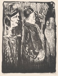 Fantasy: Two Figures with Hats on the Left, an Engraved Appearance with Feathered Cloak on the Right by Samuel Jessurun de Mesquita