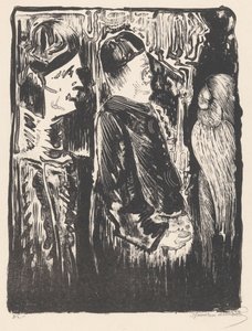 Fantasy: Two Figures with Hats on the Left, Scratched Appearance with Feather Garment on the Right by Samuel Jessurun de Mesquita