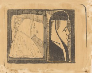 Fantasy: Two Frames, Each with a Profile Facing Right