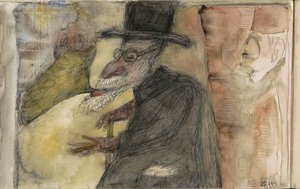 Man with a Beard, Walking Stick, and Top Hat, in Profile to the Left
