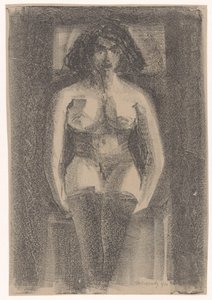 Seated Female Nude with Stockings On