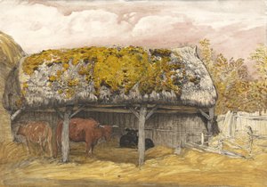 A Cow Lodge with a Mossy Roof by Samuel Palmer
