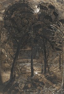 A moonlit scene with a winding river