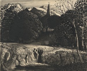 Cornfield and Church by Moonlight by Samuel Palmer