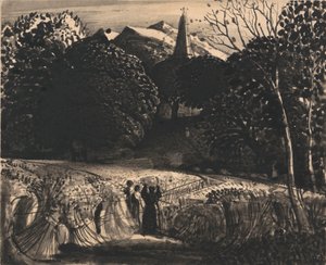 Cornfield and Church by Moonlight by Samuel Palmer