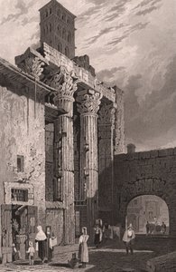 Columns of the Temple of Mars Ultor, Rome, Italy, steel engraving by Samuel Prout