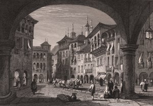 View of market square in Domodossola, Piedmont, Italy (engraving) by Samuel Prout
