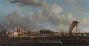 Westminster from Lambeth, with the Ceremonial Barge of the Ironmongers