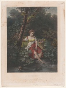 Young Woman with Flower Crown and Feet in the Water