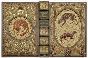 A jewelled ornamental binding with stones, depicting several animals by Sangorski and Sutcliffe