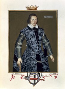 Portrait of Robert Devereux (1566-1601) 2nd Earl of Essex from Memoirs of the Court of Queen Elizabeth after the Oil by Sir William Segar, Published in 1825