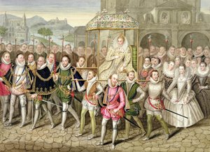 Queen Elizabeth I in procession with her Courtiers