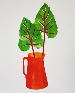 Red jug with leaves