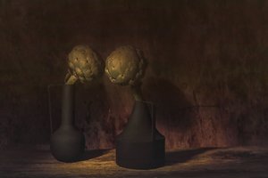 Moody Artichokes Still Life by Saskia Dingemans