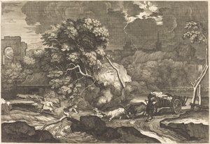 Landscape with a Frightened Waggoner by Sébastien Bourdon