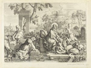 The Holy Family at the washing place by Sébastien Bourdon
