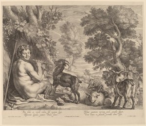 Pan Playing the Flute by Schelte Adams Bolswert after Jacob Jordaens