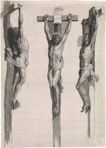 Christ on the Cross between Two Crucified Criminals by Schelte Adamsz. Bolswert