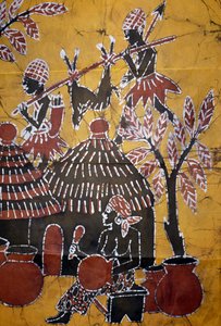 Cloth made using batik technique, Togo handicrafts by School African