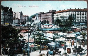 Postcard depicting the Naschmarkt (Food Market) in Vienna (c.1915) by School Austrian