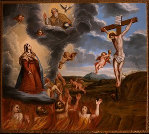 The Mediation of Holy Mary for the Purgatory. End 17th Century by School Belgian