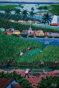 Naive Art Painting Depicting Bamboo Harvesting