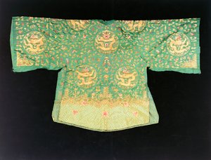 A Chinese Dragon Robe of Olive Green Satin