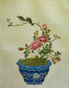 Art China: Painting on Silk Flowers and Birds. Anonymous by School Chinese
