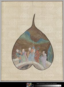 Bodhi Leaf with Luohan Painting by School Chinese