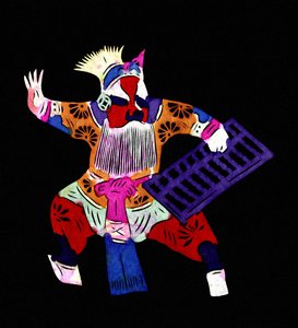 Character from the Pekin Opera. Painted paper cutting or "Jian Zhi", Chinese folk art, Pekin