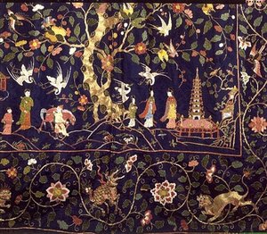 Embroidered hangings from the State Bed at Calke Abbey, early 18th century (detail) by School Chinese