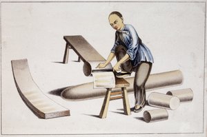 How to cut the substance of Chinese paper (according to a Chinese drawing) - early 19th century by School Chinese