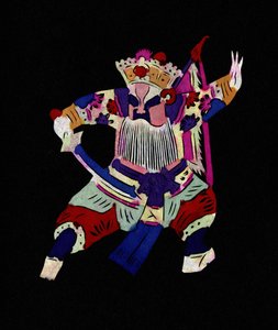 Male character of the Pekin Opera. Painted paper cutting or "Jian Zhi", Chinese folk art, Pekin