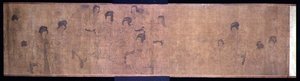 Palace Ladies at Leisure Handscroll, detail of ladies making music, after an original by Wen-chu Chou, Southern Sung period, c.1140 by School Chinese