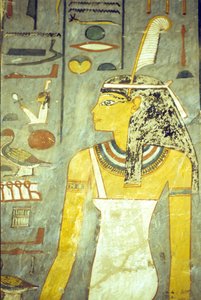 Ancient Egypt, Carving/Painting, Tomb of Rameses I, Thebes, The Goddess Maat, Goddess of truth and justice, with ostrich feather by School Egyptian