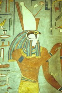 Ancient Egypt, Painting, Horus, falcon headed God, God of the kings, Tomb of Rameses I, Thebes by School Egyptian