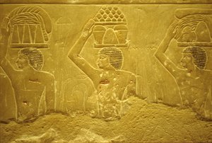 Ancient Egypt, Wall Carving/Painting, Mastaba/Tomb of Idout, Saqqara, 2323-2150 BC, Bearers with Offerings by School Egyptian