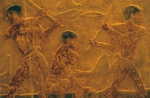 Ancient Egypt, Wall Carving/Painting, Mastaba/Tomb of Ti, Saqqara, 5th Dynasty, Shipbuilding by School Egyptian