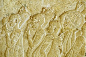 Ancient Egypt, Wall carving/painting, Tomb of Petosiris, Tuna el-Gebel, 300 BC, Men carrying wine jars