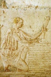 Ancient Egypt, Wall carving/painting, Tomb of Petosiris, Tuna el Gebel, 300 BC, The flax harvest by School Egyptian