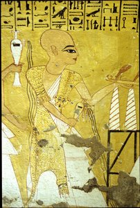 Ancient Egypt, Wall painting Tomb of Inherkhau, Thebes, Tomb of the Nobles, 20th dynasty, A priest pouring libations for Inherkhau by School Egyptian