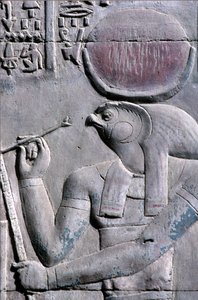Ancient Egypt, Wall Painting/Carving, Horus Writes on Papyrus Scroll, Temple of Sebek and Horus, Kom Ombo