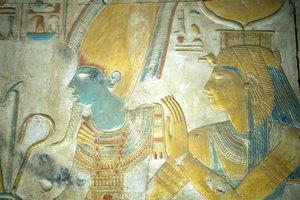Ancient Egypt, Wall Painting/Carving, Isis and Osiris, Temple of Seti I, Abydos by School Egyptian
